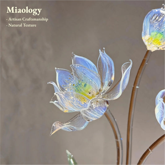 Handcrafted Blue Crystal Lotus Arrangement with Modern Ceramic Vase