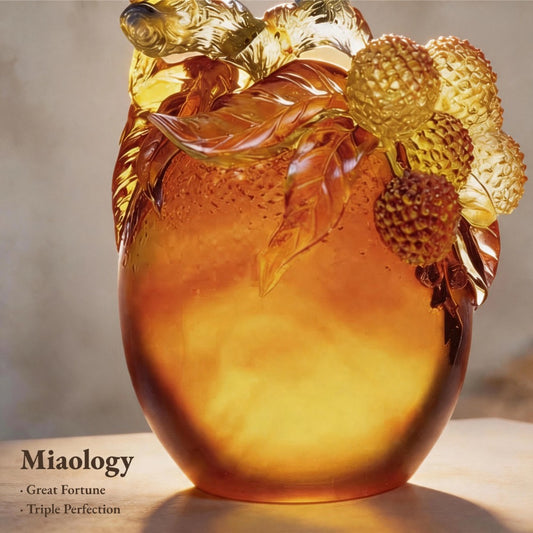 Golden Harvest Blessings | Handcrafted Liuli Persimmon & Songbird Sculpture