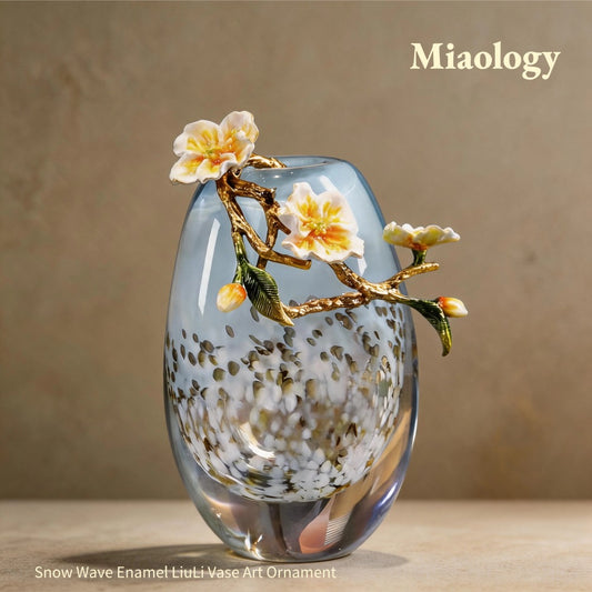 Handcrafted Snow Wave Enamel Liuli Vase – Artistic Crystal Glass Floral Sculpture, Elegant Luxury Home Décor
