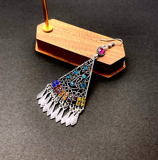 Miao - Inspired Multicolored Gemstone Tassel Earrings