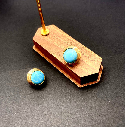 Handmade Turquoise Stud Earrings in Gold metal Setting - Minimalist Luxury Jewelry for Everyday Elegance