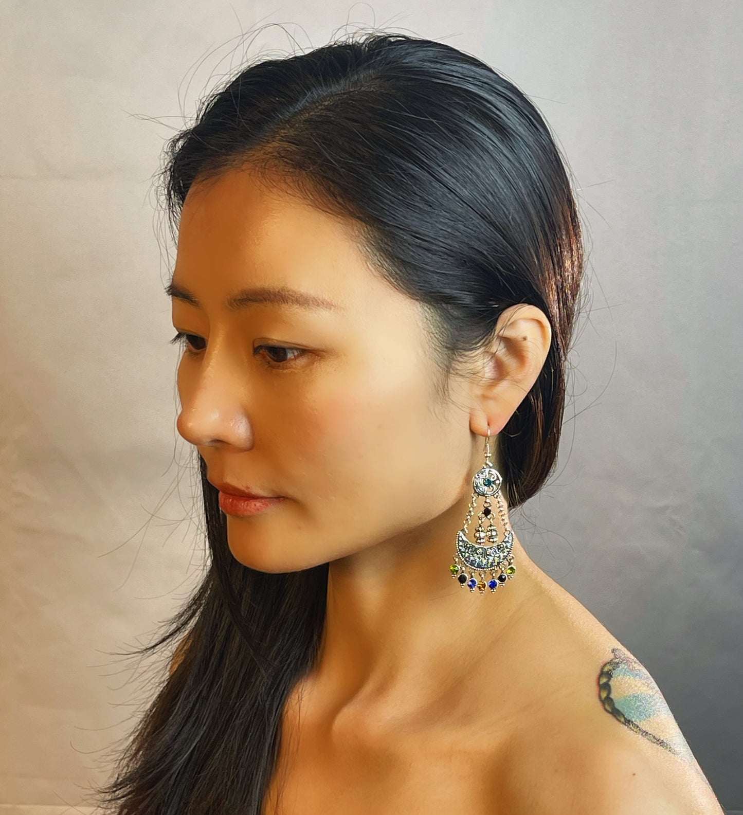 Miao - Heritage Inspired Silver Dangle Earrings with Gemstone Accents