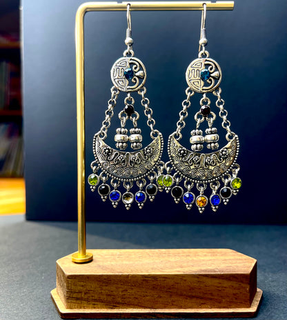 Miao - Heritage Inspired Silver Dangle Earrings with Gemstone Accents