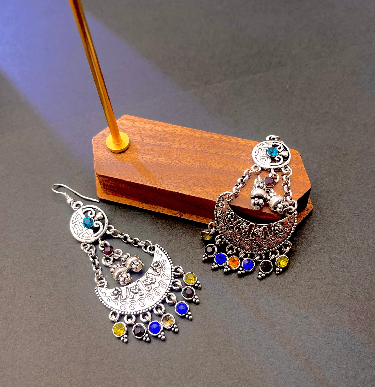 Miao - Heritage Inspired Silver Dangle Earrings with Gemstone Accents