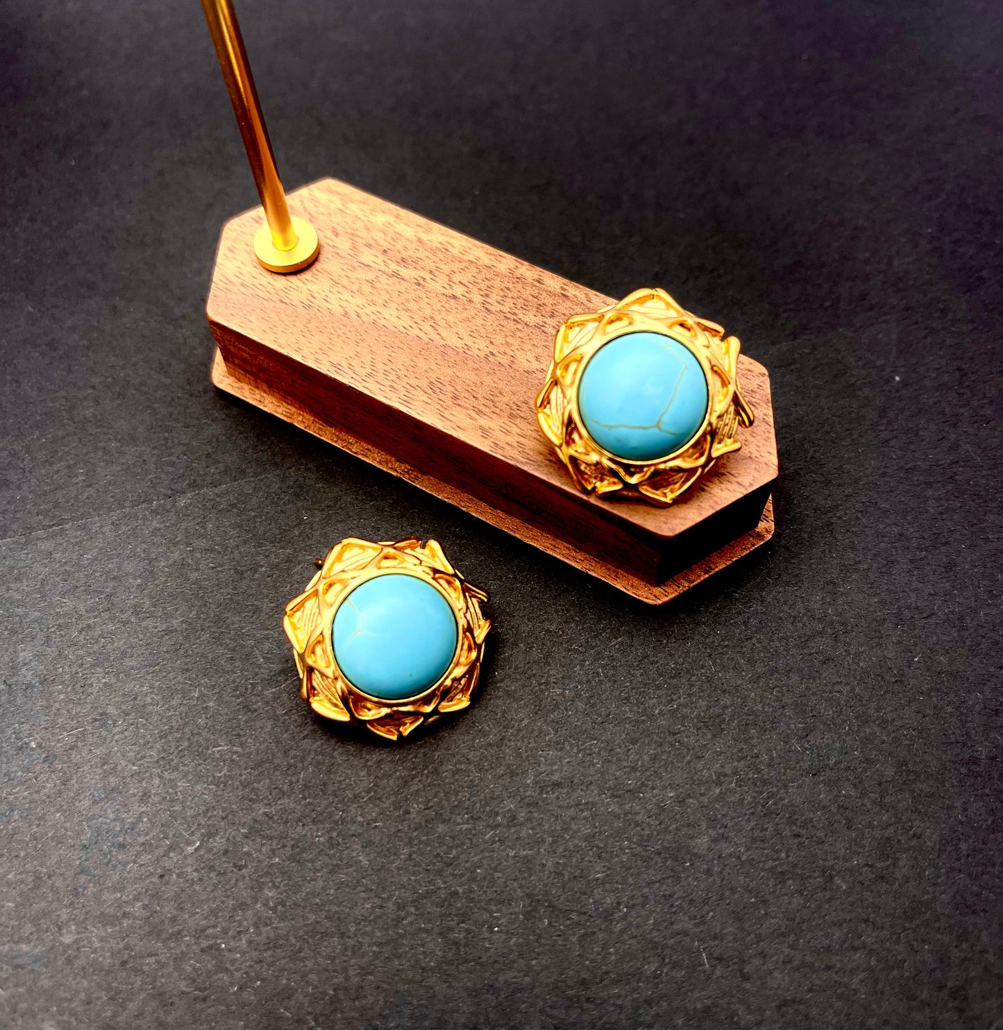 Genuine Turquoise & Gold Statement Earrings - Handcrafted Luxury Jewelry with Intricate Metalwork