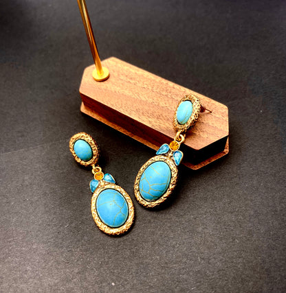 Handcrafted Turquoise & Gold Elegant Earrings with Intricate Filigree Design - Luxury Gemstone Jewelry for Women