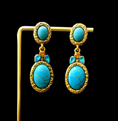 Handcrafted Turquoise & Gold Elegant Earrings with Intricate Filigree Design - Luxury Gemstone Jewelry for Women