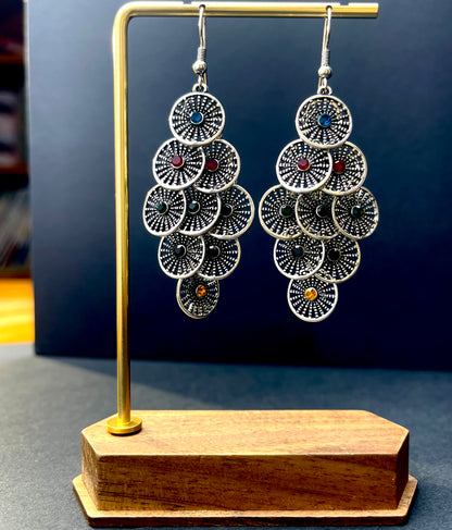 Miao - Motif Stacked Disc Earrings with Gemstone Inserts