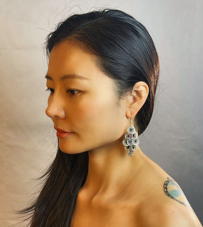 Miao - Motif Stacked Disc Earrings with Gemstone Inserts