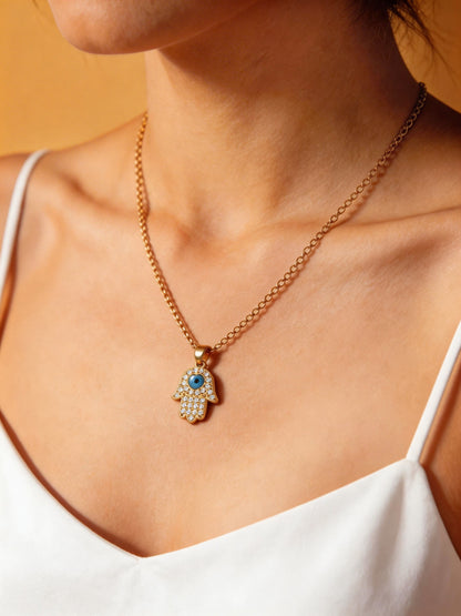 Evil Eye & Hama Hand Protection Necklace Set - Sacred Energy Jewelry for Fortune & Good Luck