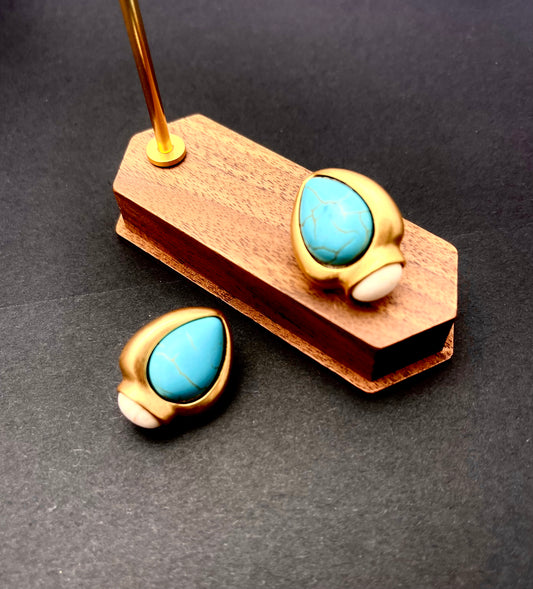 Handcrafted Turquoise Teardrop Earrings in Gold Setting - Luxury Statement Jewelry for Women