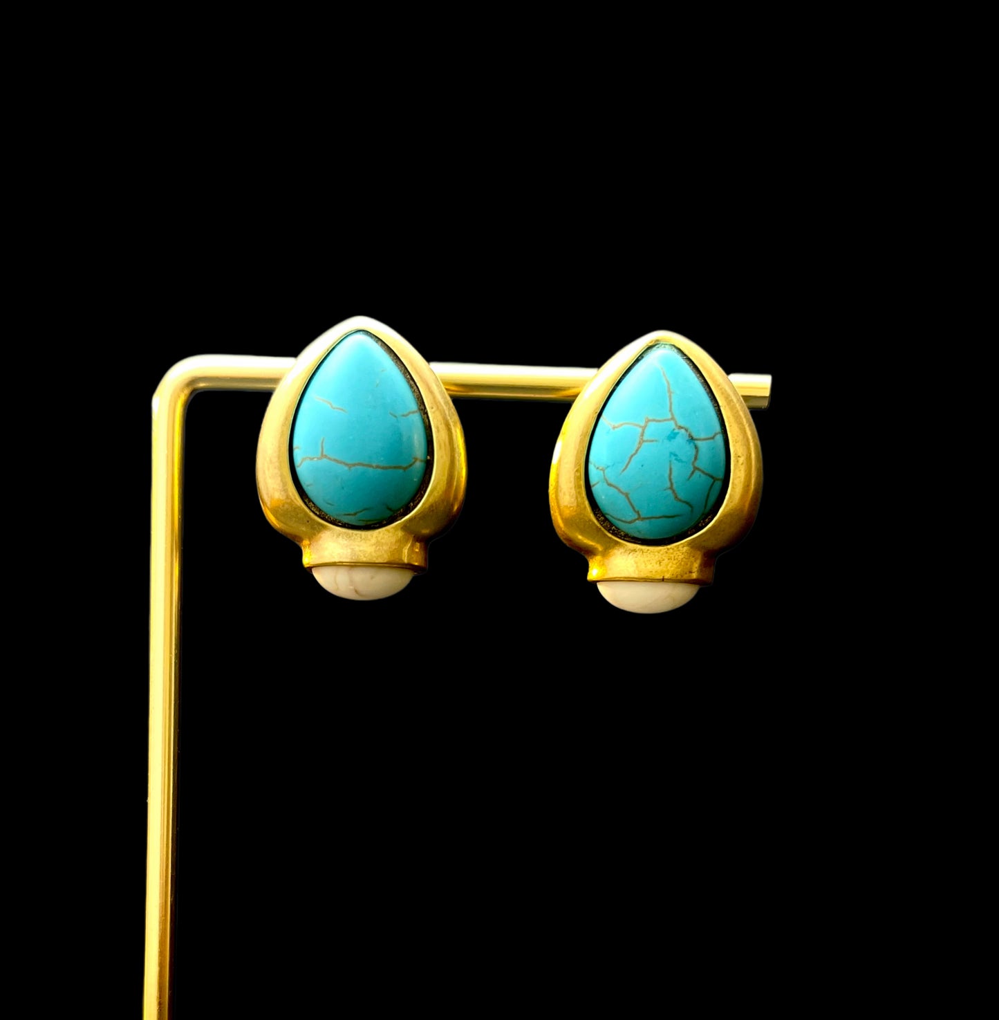 Handcrafted Turquoise Teardrop Earrings in Gold Setting - Luxury Statement Jewelry for Women