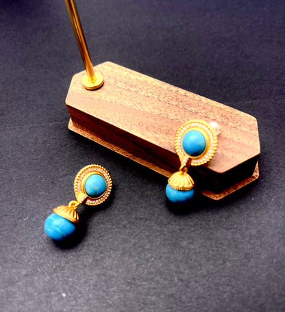 Handcrafted Turquoise & Gold Dangle Earrings with Diamond Accents - Luxury Statement Jewelry for Women