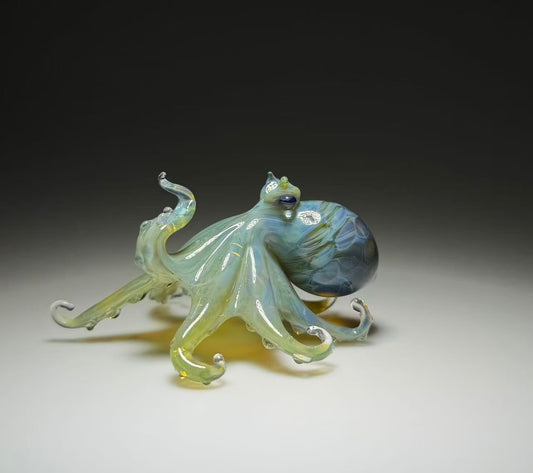 Custom Lampworked Glass Octopus Sculpture – Handcrafted Ocean Art Collectible (Made to Order)