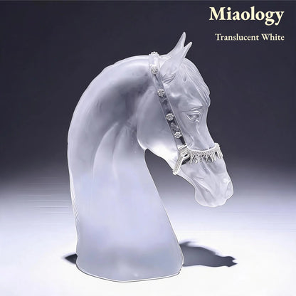 Handcrafted Glass Horse Head Sculpture – Three-Color Crystal Glass Steed Art Ornament