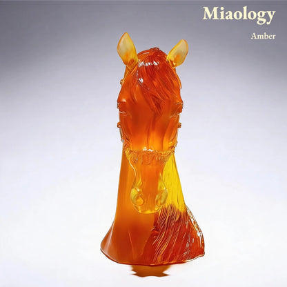 Handcrafted Glass Horse Head Sculpture – Three-Color Crystal Glass Steed Art Ornament