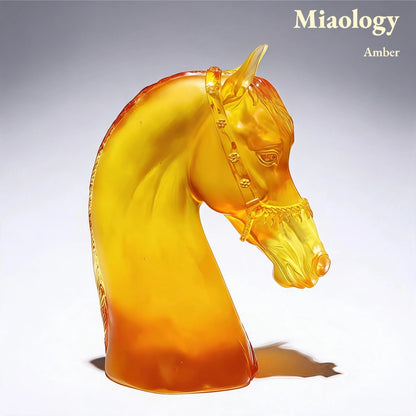 Handcrafted Glass Horse Head Sculpture – Three-Color Crystal Glass Steed Art Ornament
