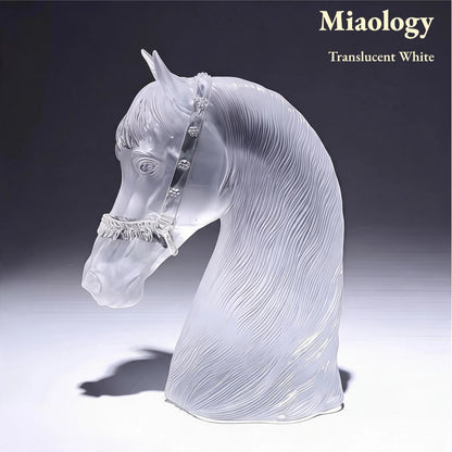 Handcrafted Glass Horse Head Sculpture – Three-Color Crystal Glass Steed Art Ornament
