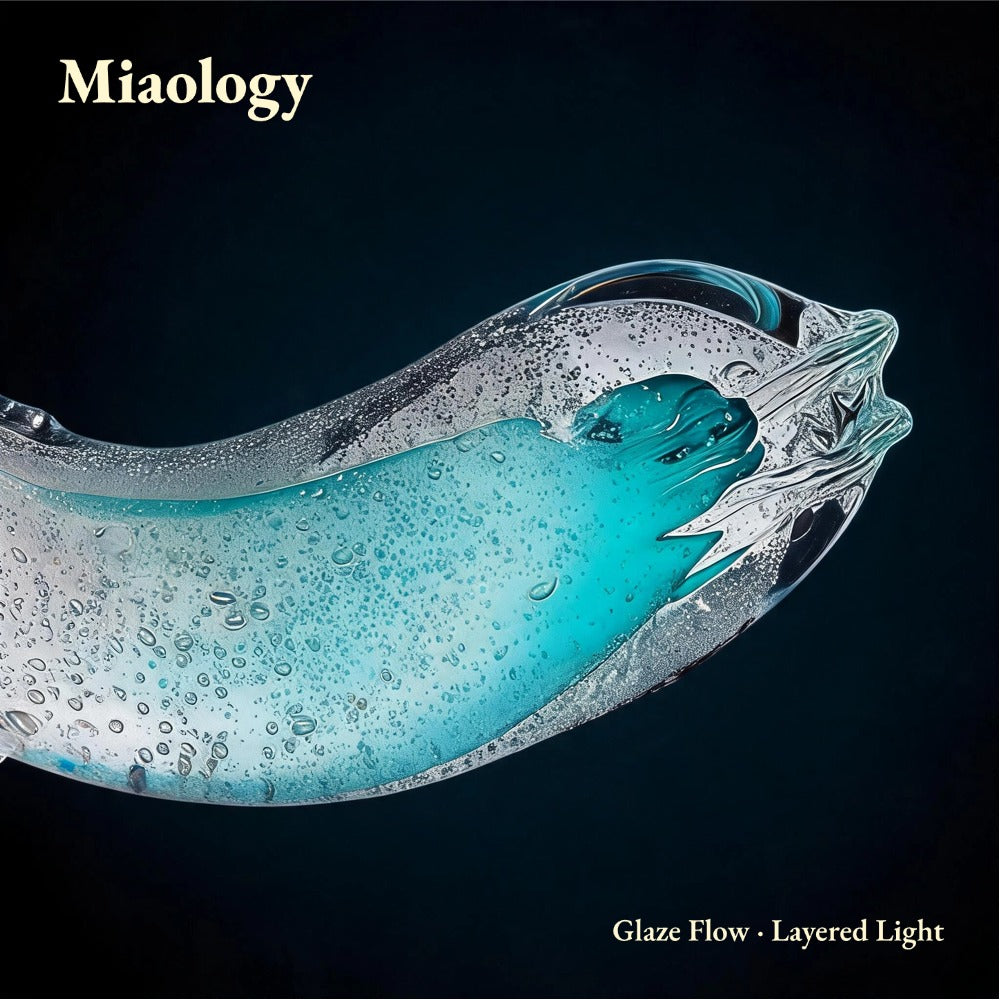 Handcrafted Double-Layer Liuli Whale Pair Sculpture – Golden & Ocean Blue Crystal Glass Art Ornament