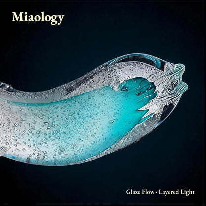 Handcrafted Double-Layer Liuli Whale Pair Sculpture – Golden & Ocean Blue Crystal Glass Art Ornament