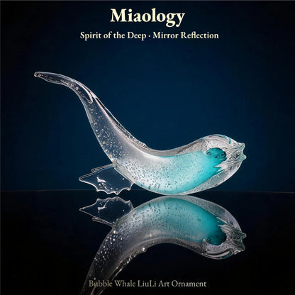Handcrafted Double-Layer Liuli Whale Pair Sculpture – Golden & Ocean Blue Crystal Glass Art Ornament