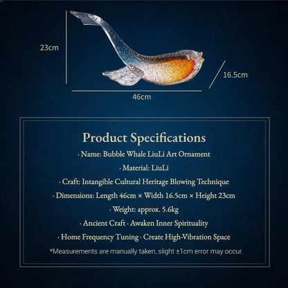 Handcrafted Double-Layer Liuli Whale Pair Sculpture – Golden & Ocean Blue Crystal Glass Art Ornament