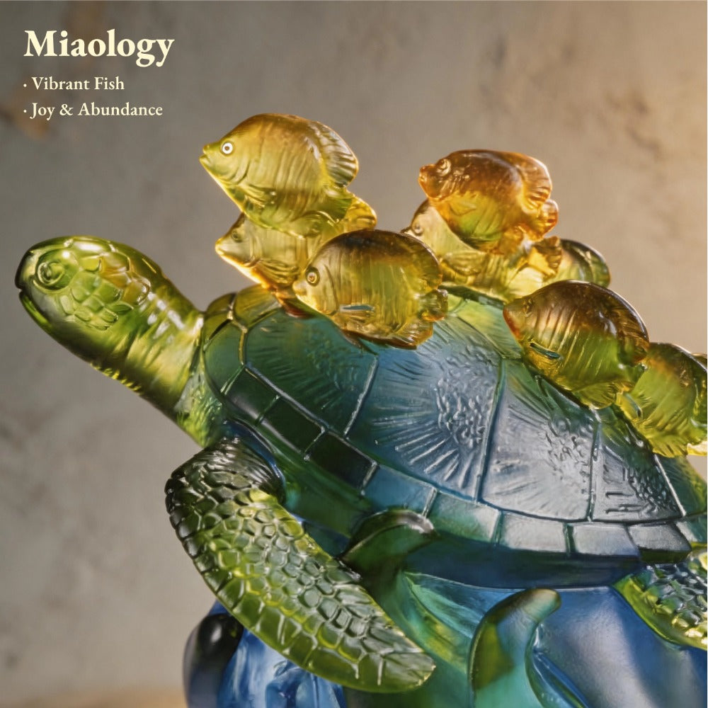 Prosperity Voyage | Crystal Liuli Sea Turtle and Tropical Fish Sculpture