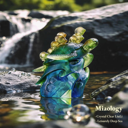 Prosperity Voyage | Crystal Liuli Sea Turtle and Tropical Fish Sculpture