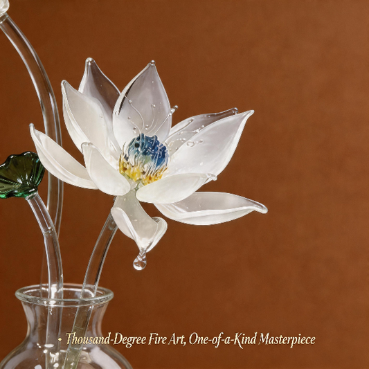 Glass flower art piece with a brown background