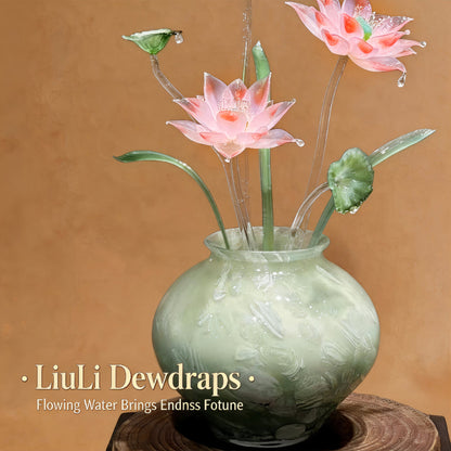 Decorative glass vase with crystal luxury glass pink lotus flowers on a brown background