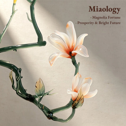 Handcrafted Liuli Magnolia Sculpture – Minimalist Crystal Glass Floral Art Arrangement