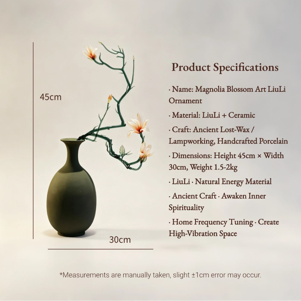 Handcrafted Liuli Magnolia Sculpture – Minimalist Crystal Glass Floral Art Arrangement