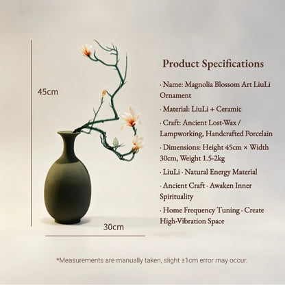 Handcrafted Liuli Magnolia Sculpture – Minimalist Crystal Glass Floral Art Arrangement