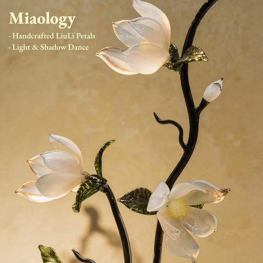 Imperial Magnolia | Handcrafted Liuli White Magnolia Arrangement with Celadon Porcelain Vase