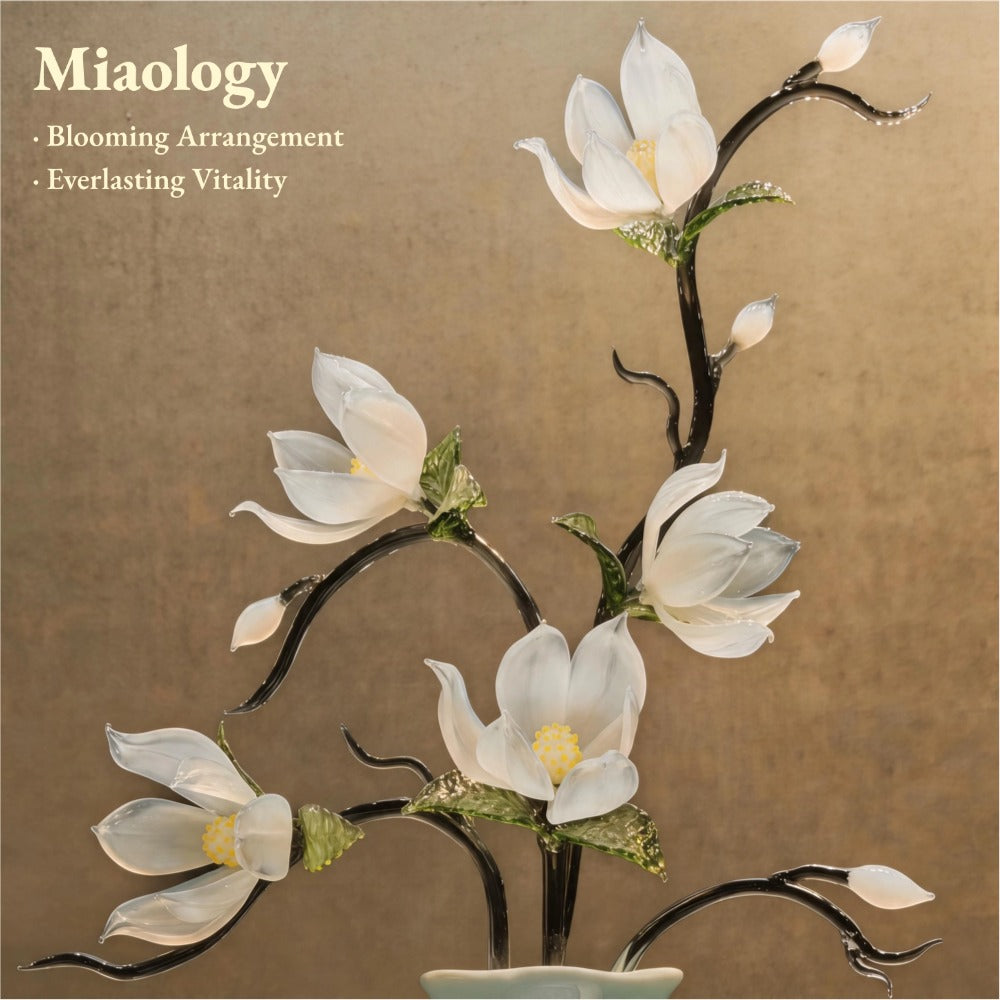 Imperial Magnolia | Handcrafted Liuli White Magnolia Arrangement with Celadon Porcelain Vase
