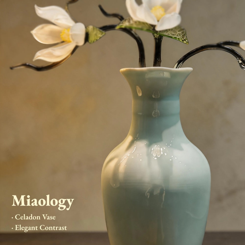 Imperial Magnolia | Handcrafted Liuli White Magnolia Arrangement with Celadon Porcelain Vase