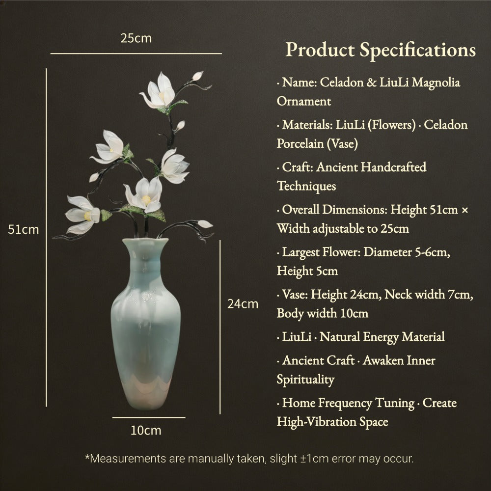 Imperial Magnolia | Handcrafted Liuli White Magnolia Arrangement with Celadon Porcelain Vase