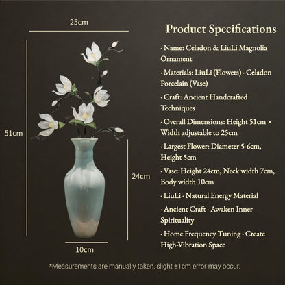 Imperial Magnolia | Handcrafted Liuli White Magnolia Arrangement with Celadon Porcelain Vase