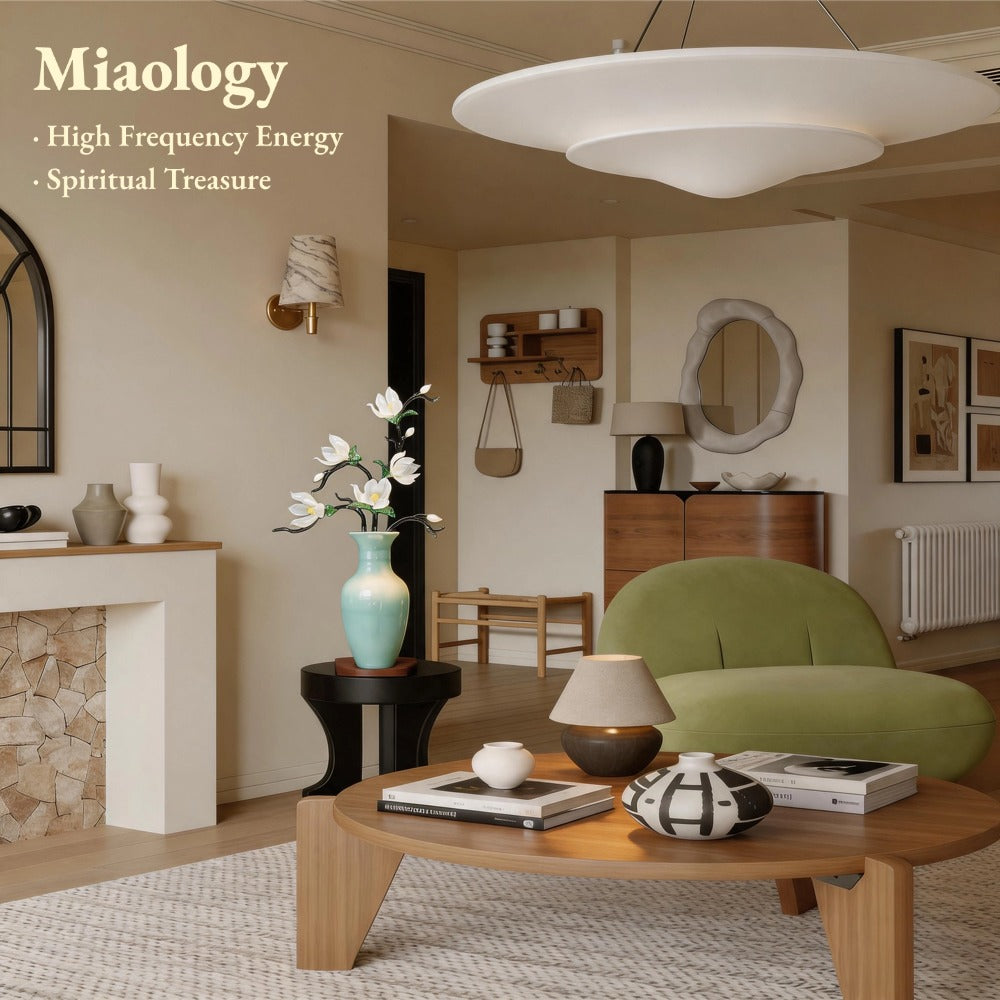 Imperial Magnolia | Handcrafted Liuli White Magnolia Arrangement with Celadon Porcelain Vase
