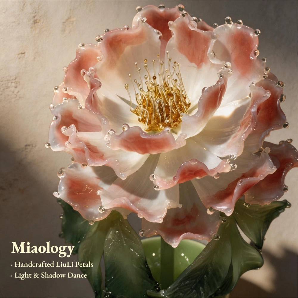 Celadon Bloom – Handcrafted Glass Peony in Celadon Vase