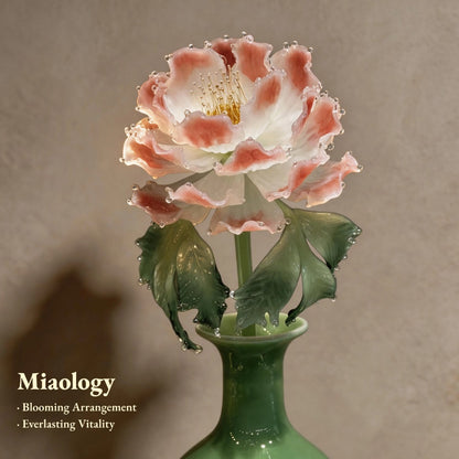 Celadon Bloom – Handcrafted Glass Peony in Celadon Vase