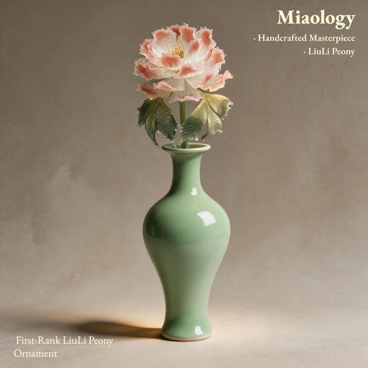 Celadon Bloom – Handcrafted Glass Peony in Celadon Vase