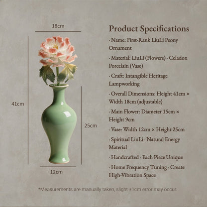 Celadon Bloom – Handcrafted Glass Peony in Celadon Vase