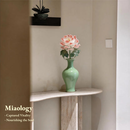 Celadon Bloom – Handcrafted Glass Peony in Celadon Vase