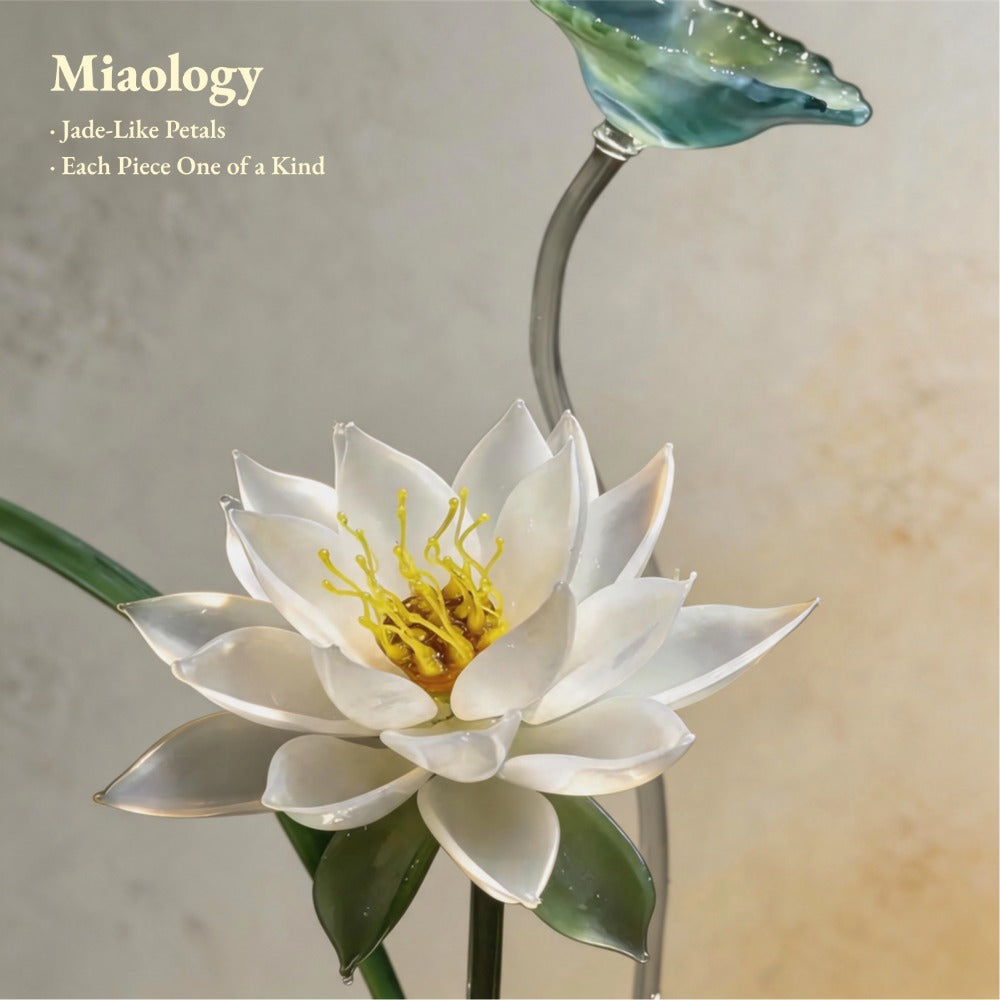 Celadon Blooming Lotus Liuli Sculpture in Carved Celadon Vase
