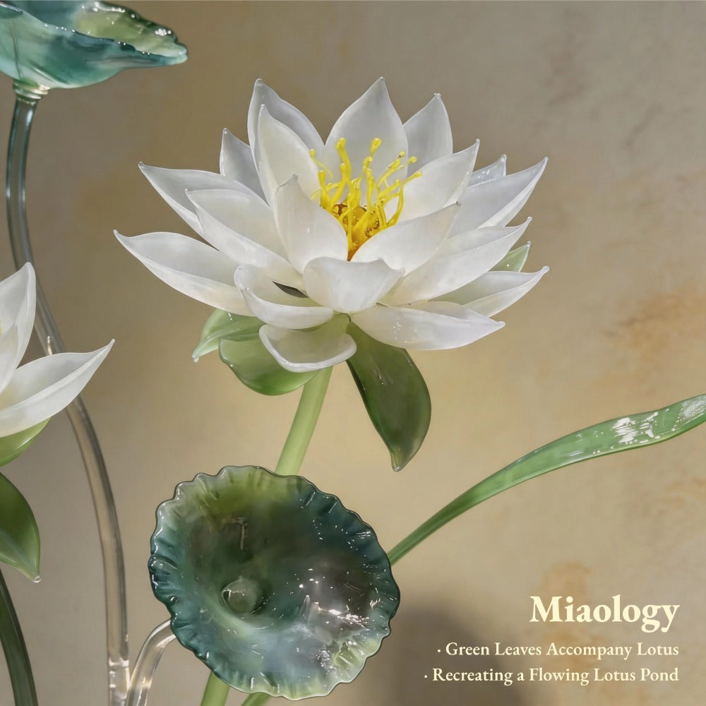 Celadon Blooming Lotus Liuli Sculpture in Carved Celadon Vase