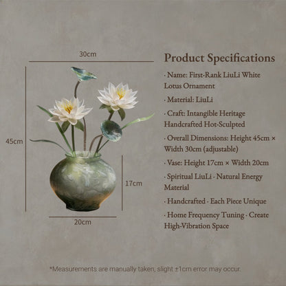 Celadon Blooming Lotus Liuli Sculpture in Carved Celadon Vase