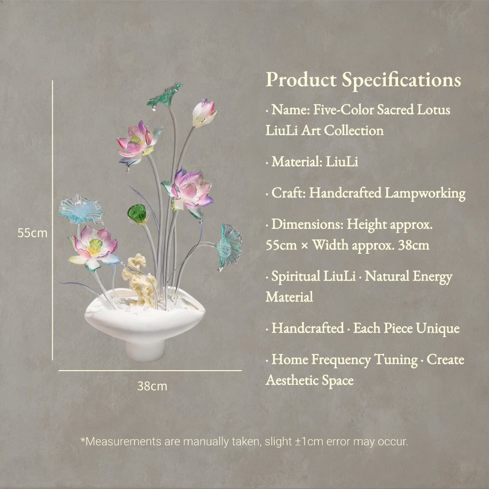 Radiant Liuli Lotus Arrangement – Handcrafted Colorful Crystal Glass Lotus Sculpture