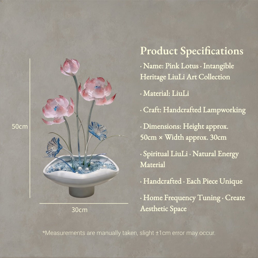 Blooming Pink Liuli Lotus Arrangement – Handcrafted Crystal Glass Lotus Sculpture