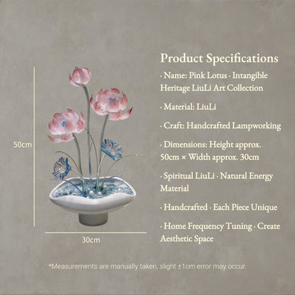 Blooming Pink Liuli Lotus Arrangement – Handcrafted Crystal Glass Lotus Sculpture